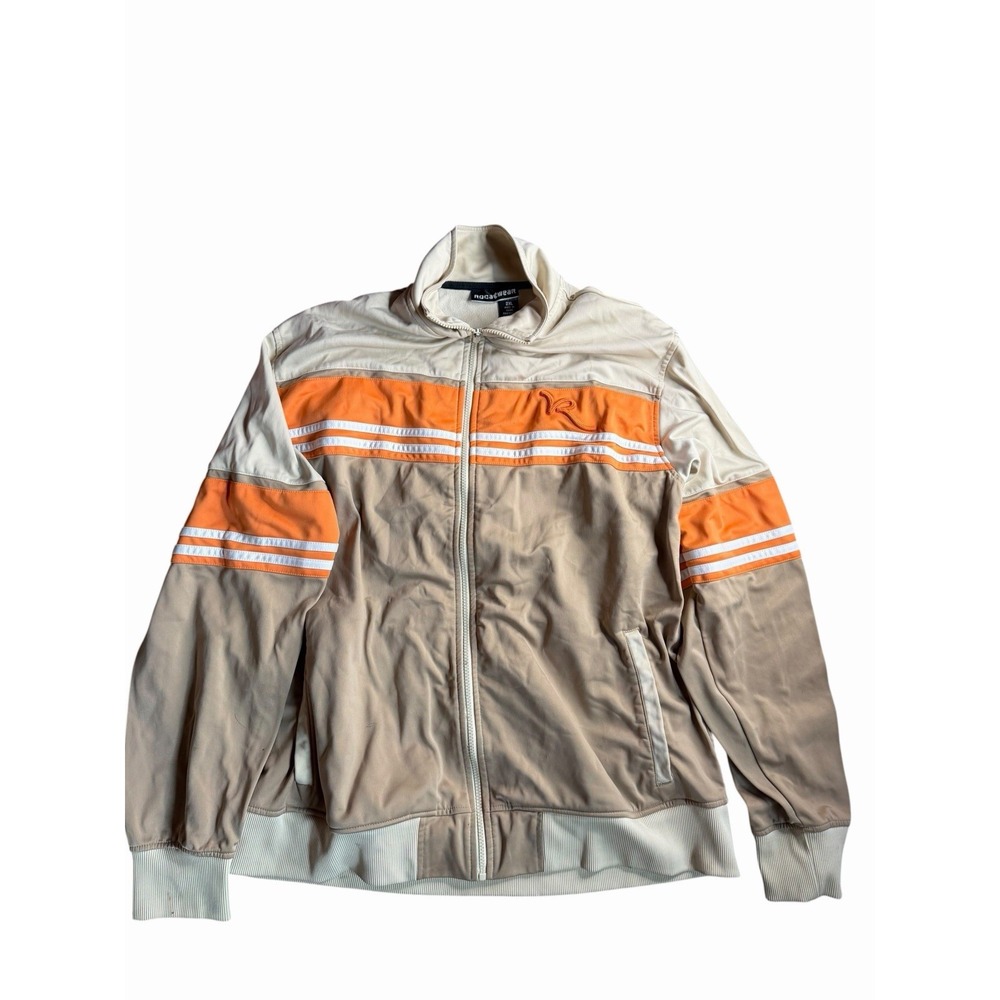 VTG ROCAWEAR Track Full Zip Jacket Mens 2XL Tan-Brown Embroidered Orange White
